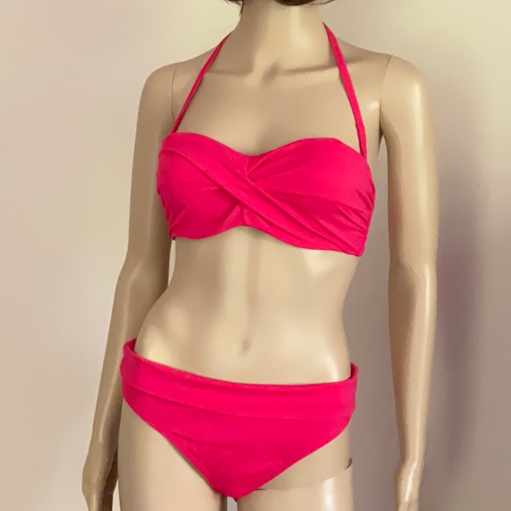 Victoria’s Secret Bandeau Twist Front Bikini Top and Fold Over Bottom Coral